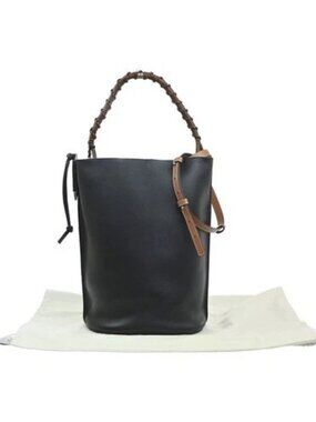 LOEWE Logo Anagram Gate Bucket 2Way Handle Shoulder Bag Leather BK Spain 24RL910